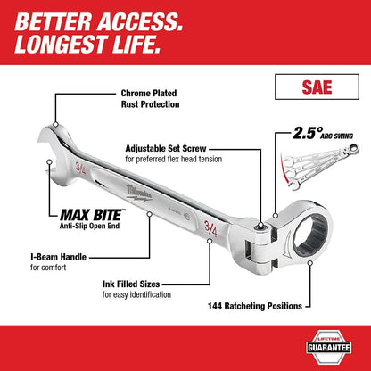 Milwaukee 48-22-9429 7pc Flex Head Ratcheting Wrench Set - SAE