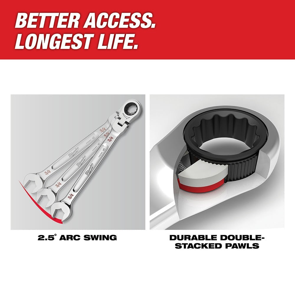 Milwaukee 48-22-9429 7pc Flex Head Ratcheting Wrench Set - SAE