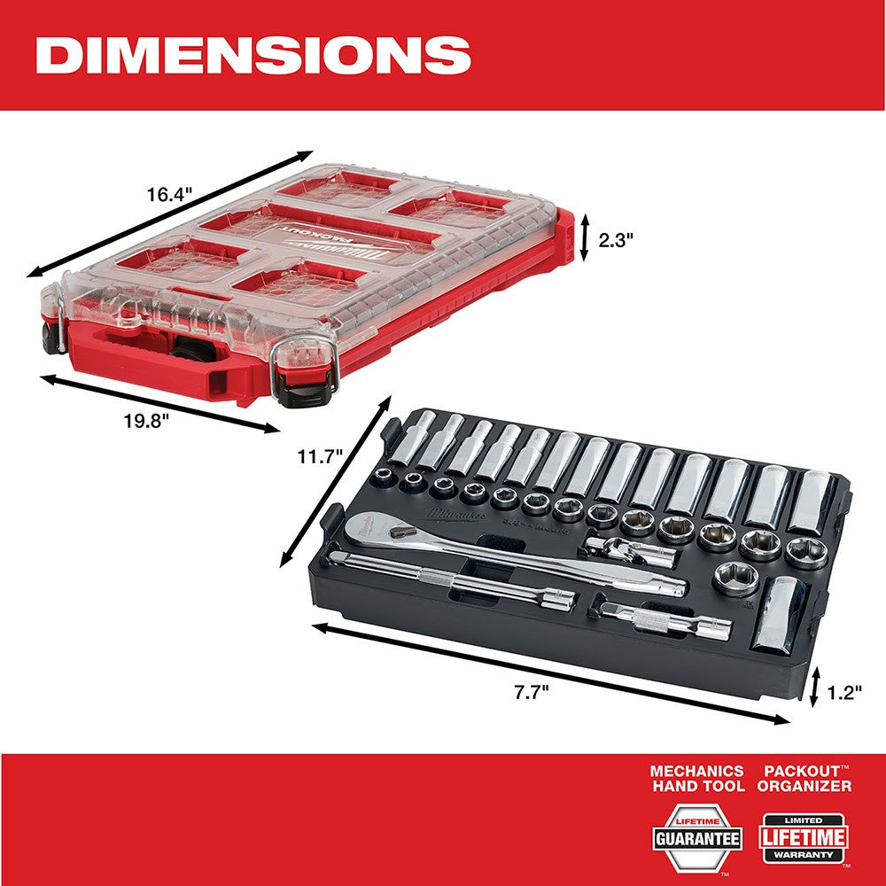 Milwaukee  48-22-9482 3/8” 32pc Ratchet and Socket Set in PACKOUT - Metric
