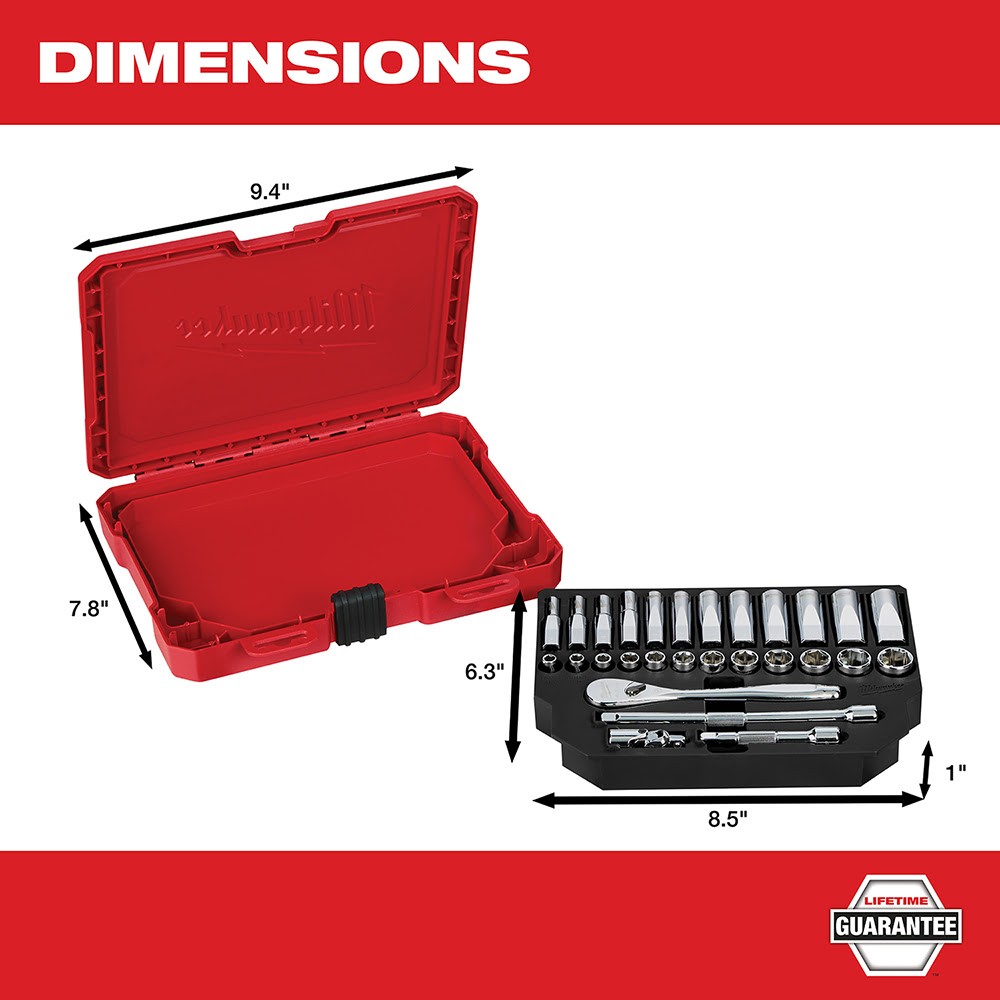 Milwaukee 48-22-9504 1/4" Drive 28 Piece Ratchet & Socket Set - Metric