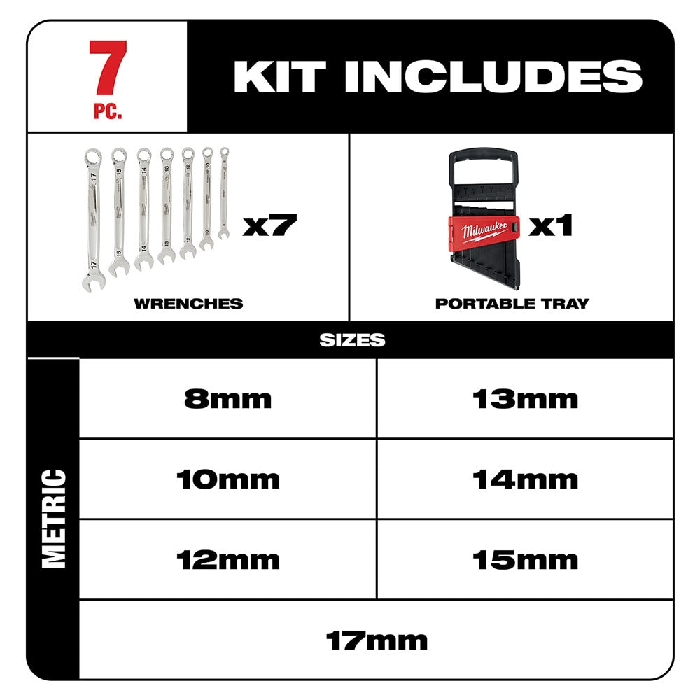 Milwaukee 48-22-9507 7 Piece Combination Wrench Set - Metric