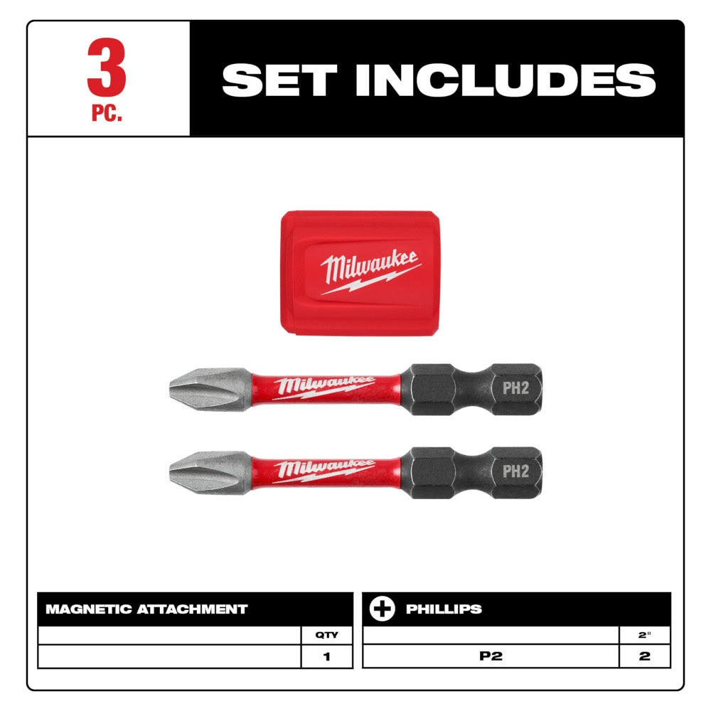Milwaukee 48-32-4550 SHOCKWAVE Impact Duty Magnetic Attachment and PH2 Bit Set - 3PC