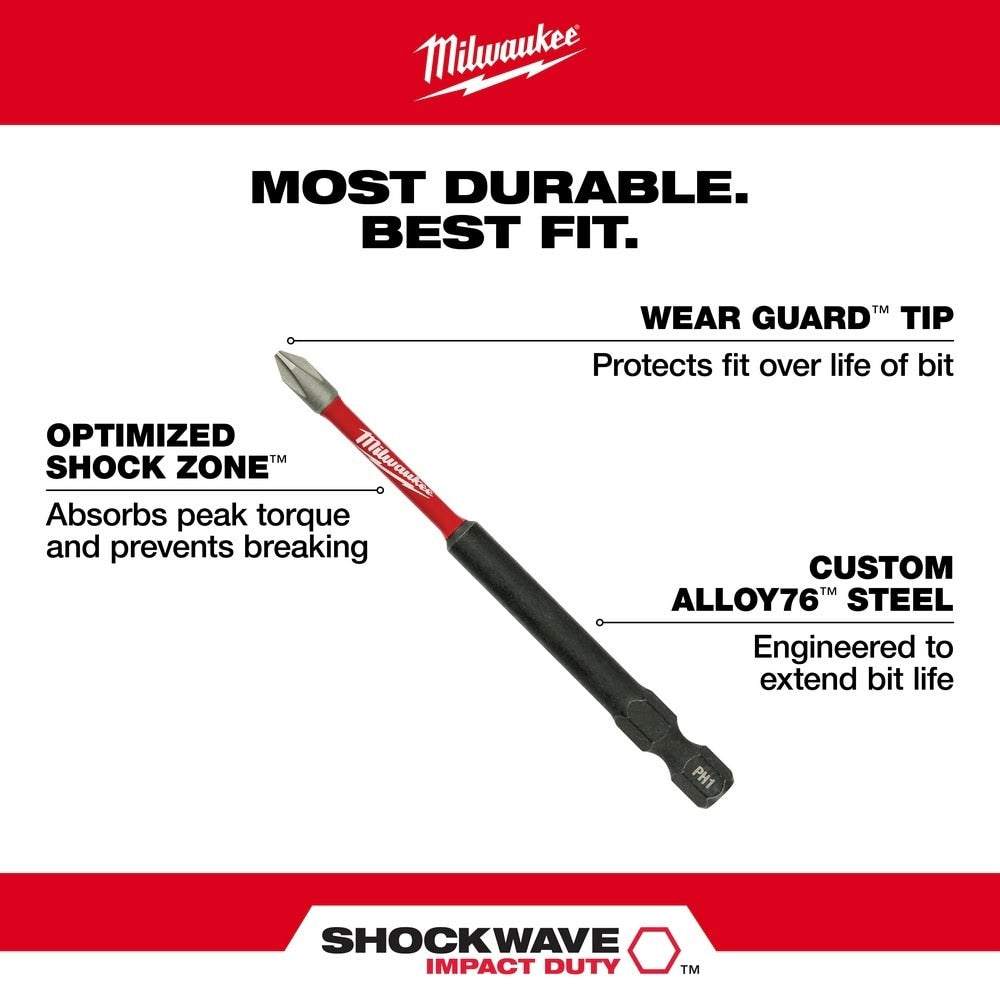 Milwaukee 48-32-4564 SHOCKWAVE 3.5" PH2 Impact Bit 5PK