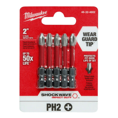 Milwaukee 48-32-4602 SHOCKWAVE 2" PH2 Impact Bit 5PK