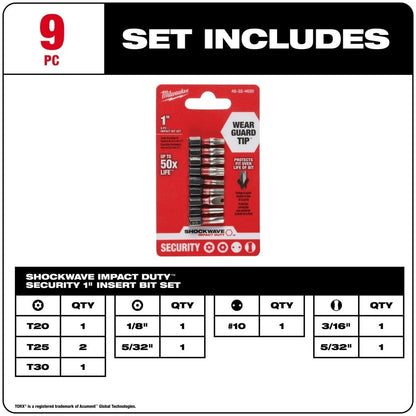 Milwaukee 48-32-4620 SHOCKWAVE 9PC 1" Security Impact Bit Set