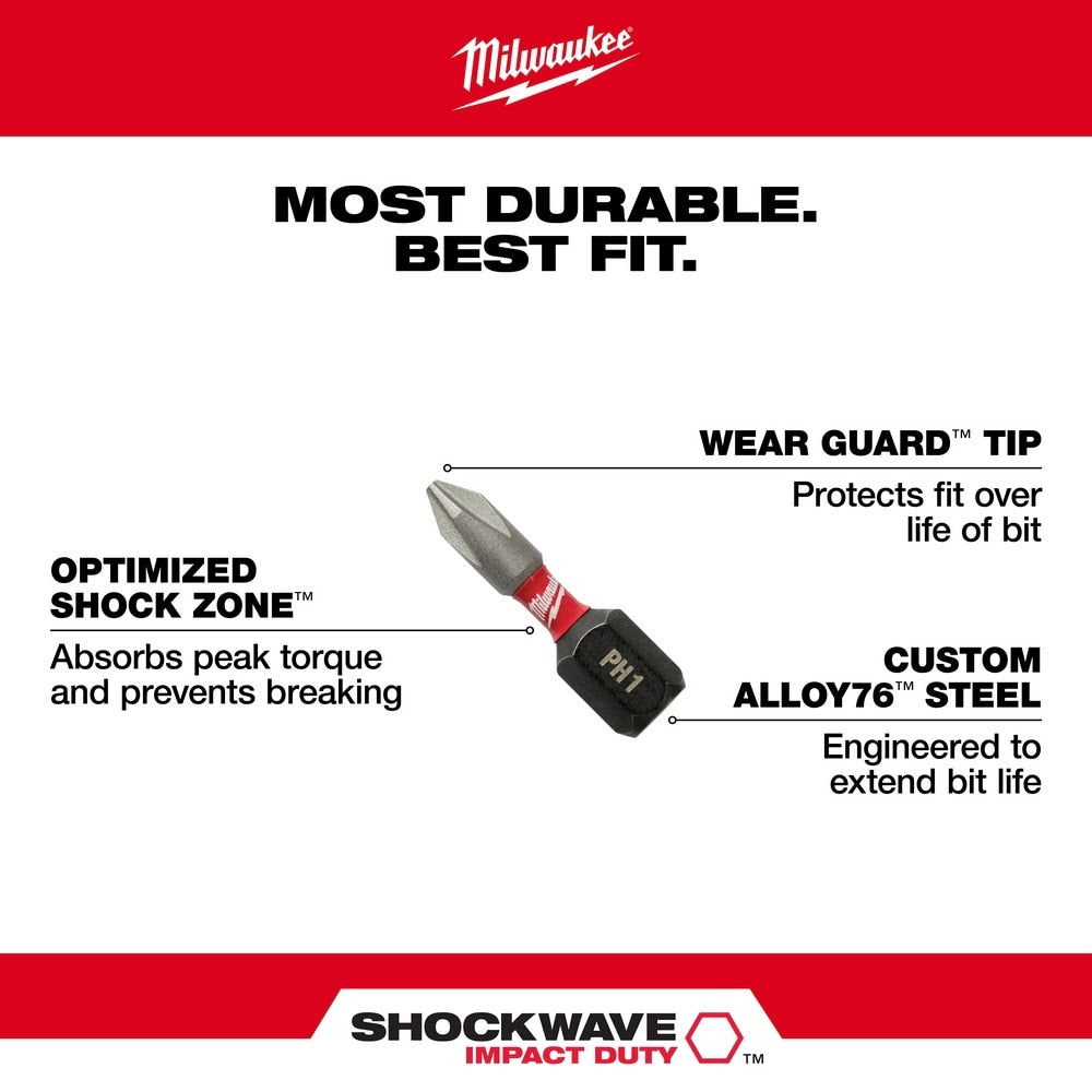 Milwaukee 48-32-4663 SHOCKWAVE 1" PH3 Impact Bit 5PK