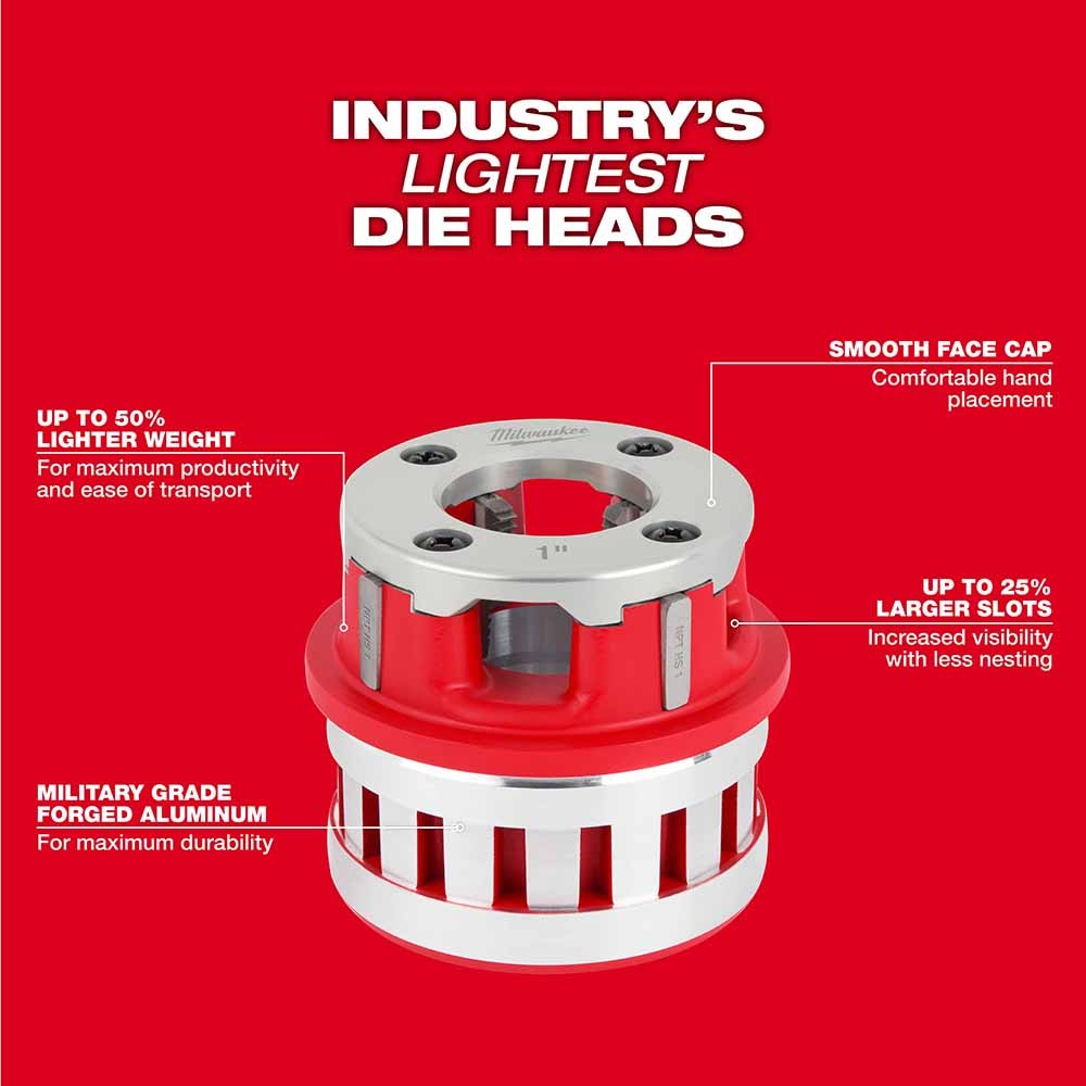 Milwaukee 48-36-1008 3/4" High Speed NPT Portable Pipe Threading Forged Aluminum Die Head