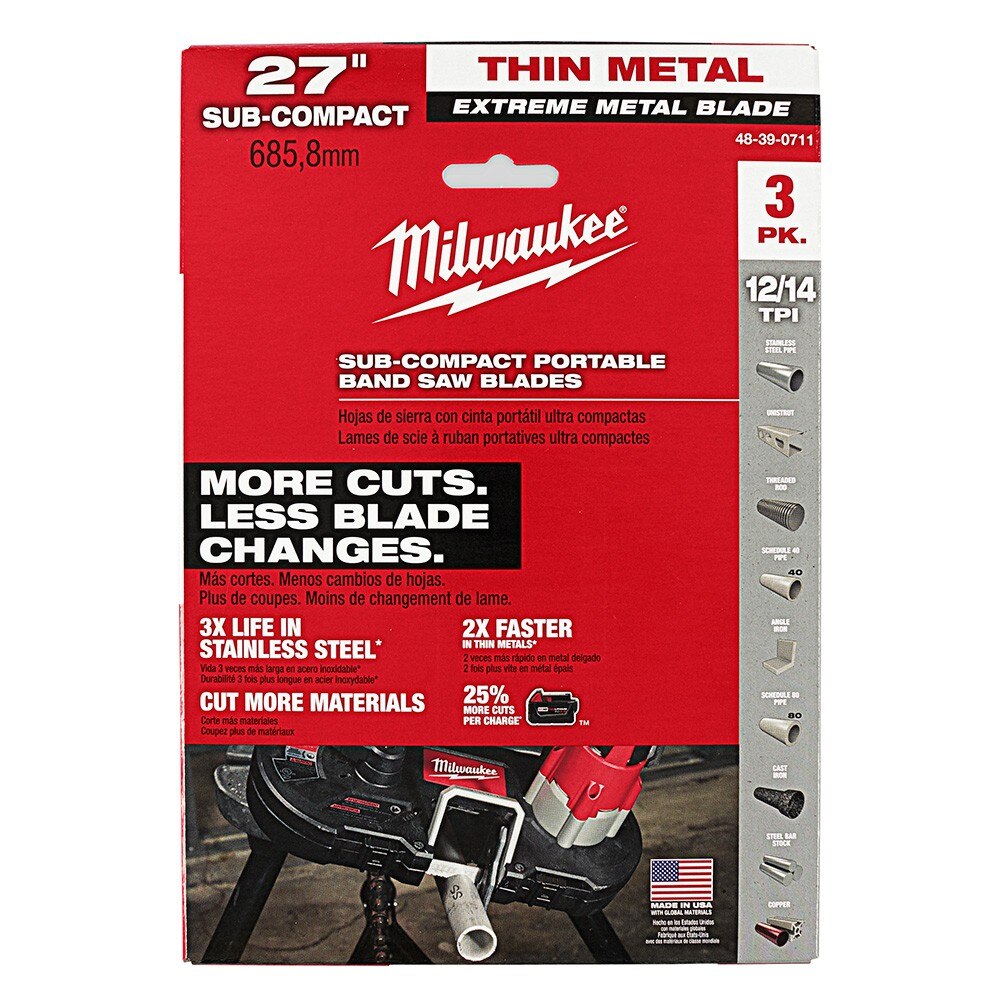 Milwaukee 48-39-0711 27 in. 12/14 TPI Sub-Compact Extreme Thin Metal Band Saw Blades (3 Pack)