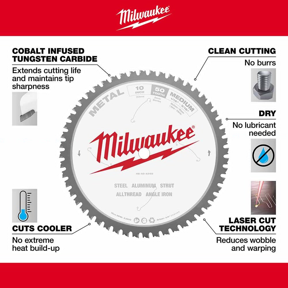 Milwaukee  48-40-4260 10" 50T METAL CSB, 5/8"