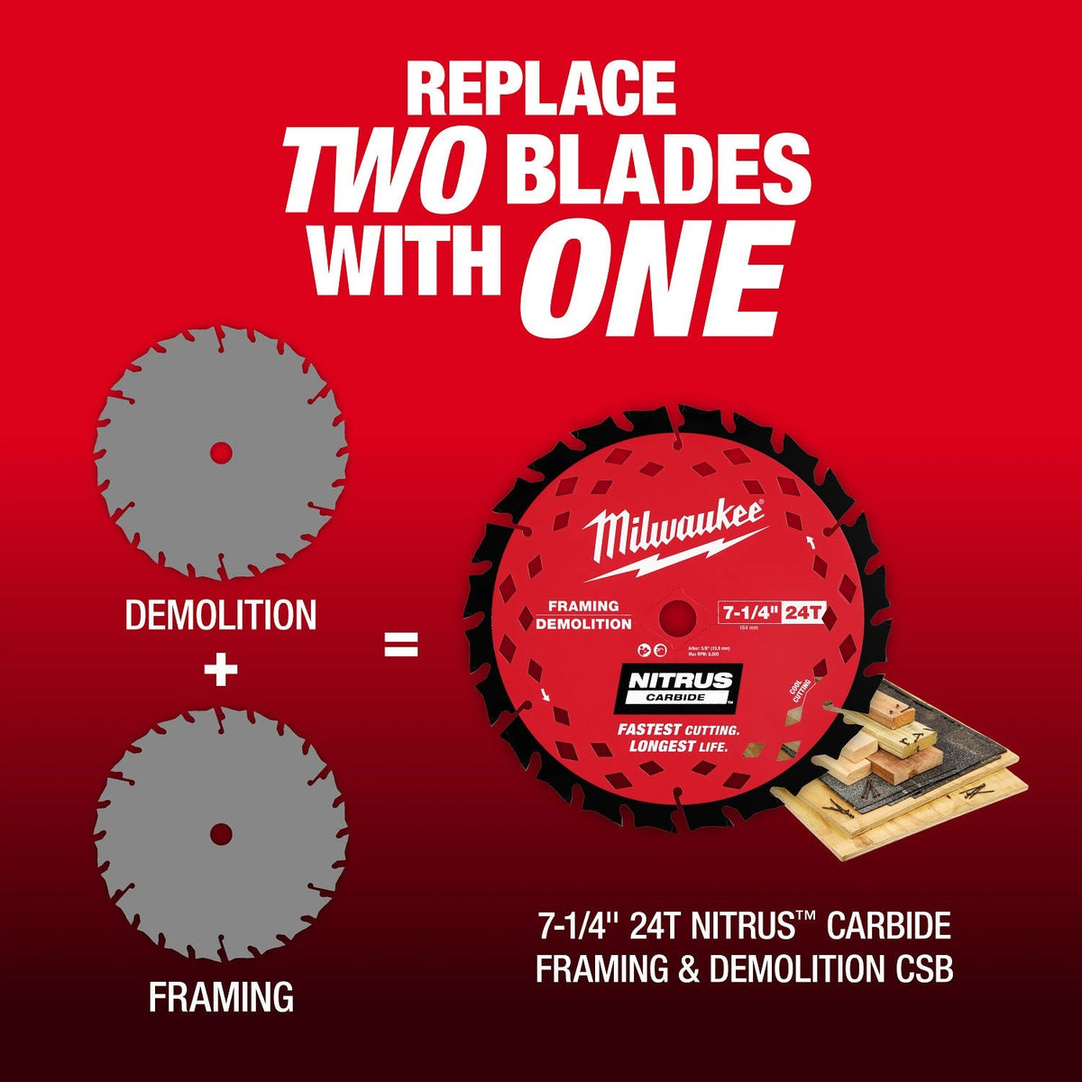 Milwaukee 48-41-0750 7-1/4" 24T NITRUS Carbide Framing & Demolition Circular Saw Blade