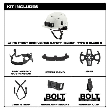 Milwaukee 48-73-1336 BOLT Gray Front Brim Safety Helmet (USA) - Type 2, Class C, Vented
