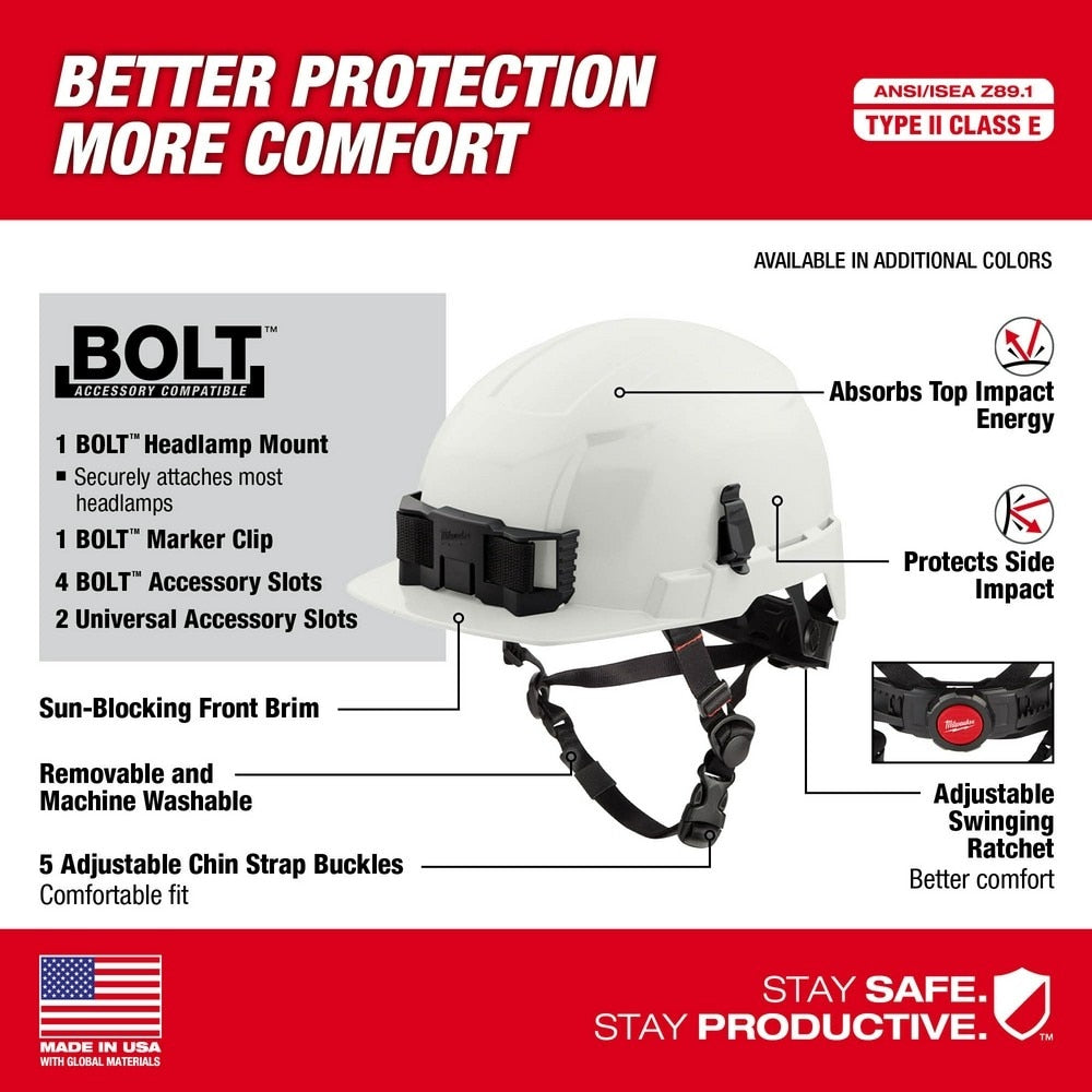Milwaukee 48-73-1337 BOLT Gray Front Brim Safety Helmet (USA) - Type 2, Class E, Non-Vented