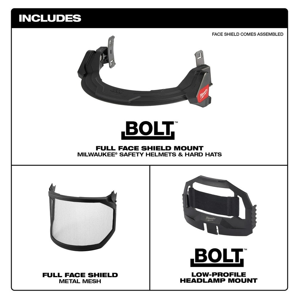 Milwaukee 48-73-1430 BOLT Full Face Shield - Metal Mesh (Compatible with Milwaukee Safety Helmets & Hard Hats)