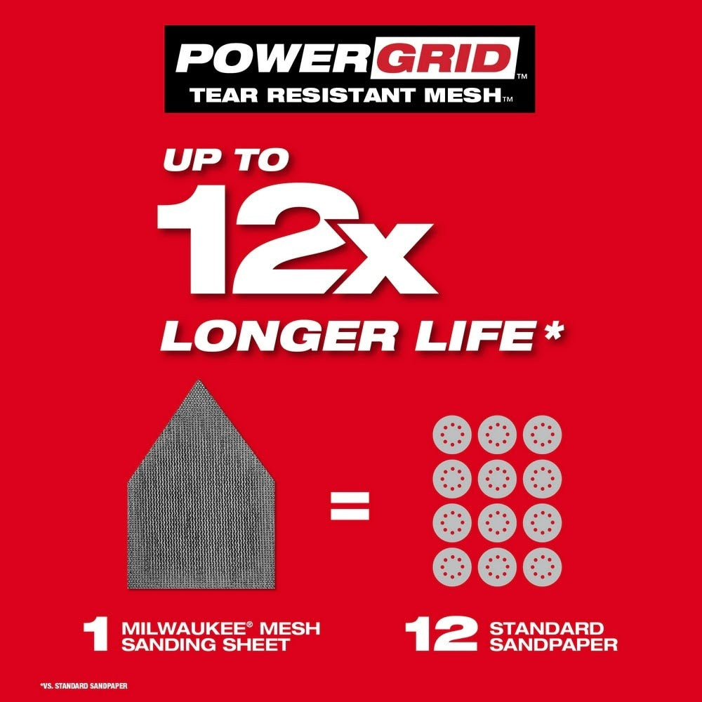 Milwaukee 48-80-5220 220 Grit Mesh Sanding Sheets for M12 FUEL Orbital Detail Sander 12-Pack