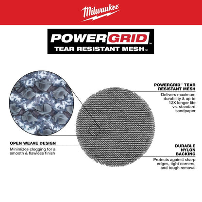Milwaukee 48-80-6406 3" Assorted 80, 120, 180 Grit Mesh Sanding Discs with POWERGRID Tear Resistant Mesh - 36 pk + 3 Pad Savers