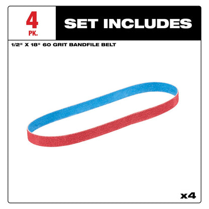 Milwaukee 48-80-9060 1/2" x 18" 60 Grit Bandfile Belts - 4 pack