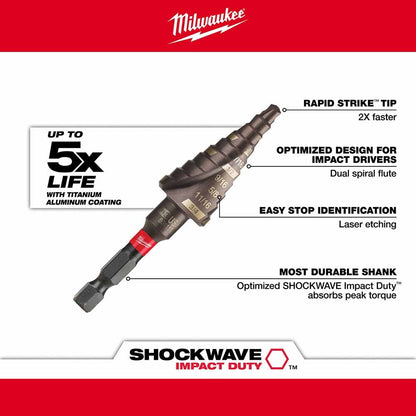 Milwaukee 48-89-9243 SHOCKWAVE Impact Duty Step Bit #3 3/16 - 3/4"