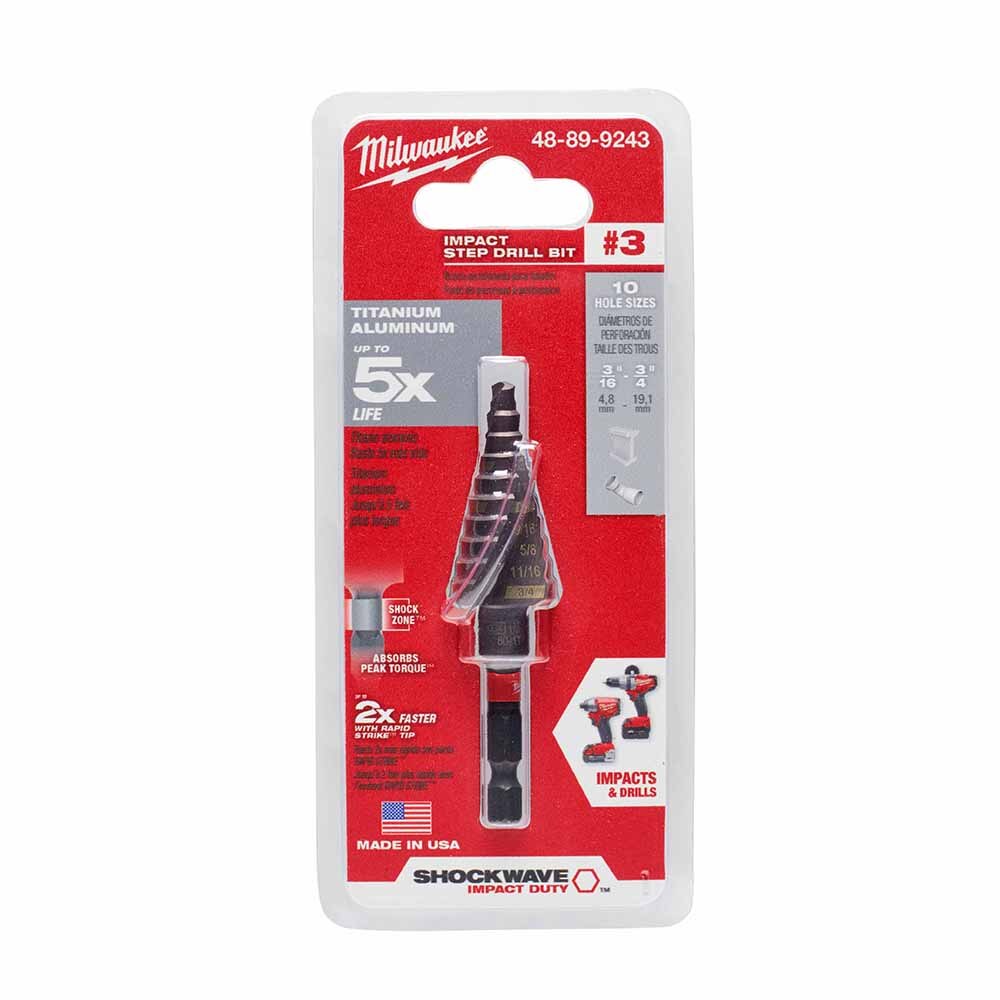 Milwaukee 48-89-9243 SHOCKWAVE Impact Duty Step Bit #3 3/16 - 3/4"