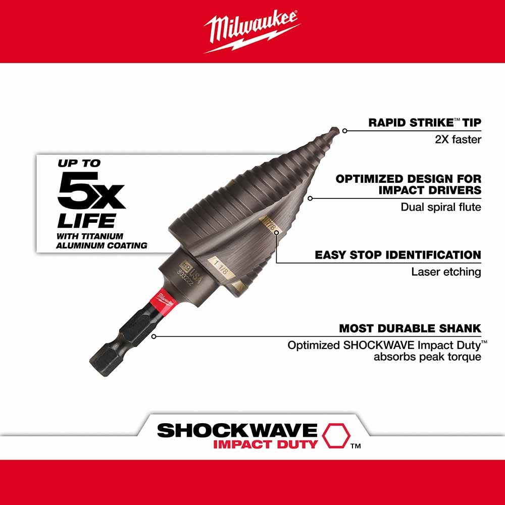 Milwaukee 48-89-9249 SHOCKWAVE Impact Duty Step Bit #9 7/8" &1-1/8"