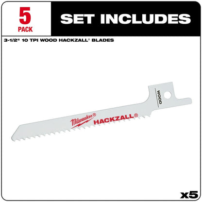 Milwaukee 49-00-5310 M12 Hackzall Blade 4" Wood Scroll 5-Pack