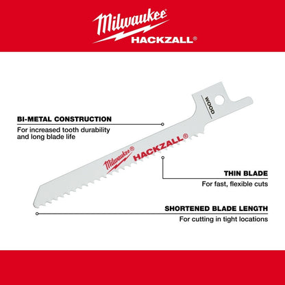 Milwaukee 49-00-5310 M12 Hackzall Blade 4" Wood Scroll 5-Pack