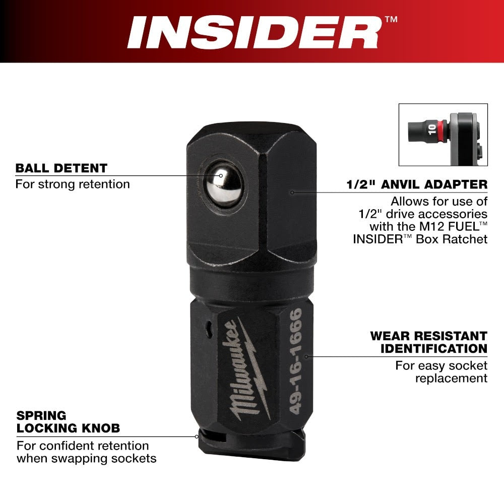 Milwaukee 49-16-1666 INSIDER Box Ratchet 1/2" Anvil Adapter