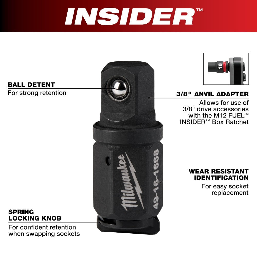 Milwaukee 49-16-1668 INSIDER Box Ratchet 3/8" Anvil Adapter
