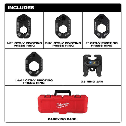 Milwaukee 49-16-2490X 1/2" - 1-1/4" CTS-V Pivoting Press Ring Kit for M12 FORCE LOGIC Press Tool