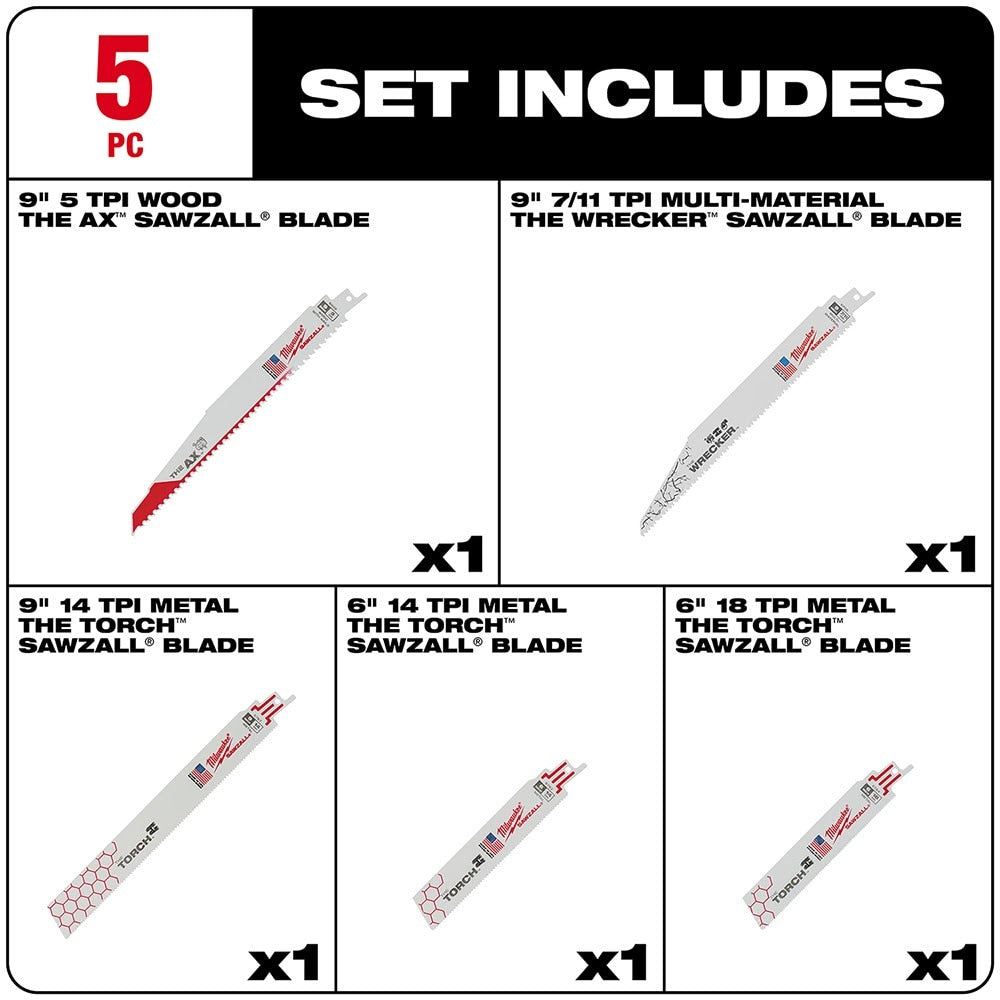 Milwaukee 49-22-1105 5 Piece Demolition Sawzall Blade Set, 6" / 9"