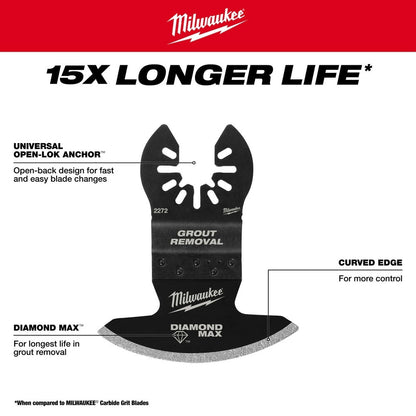 Milwaukee 49-25-2272 Universal Fit OPEN-LOK Diamond MAX Diamond Grit Grout Removal Multi-Tool Blade