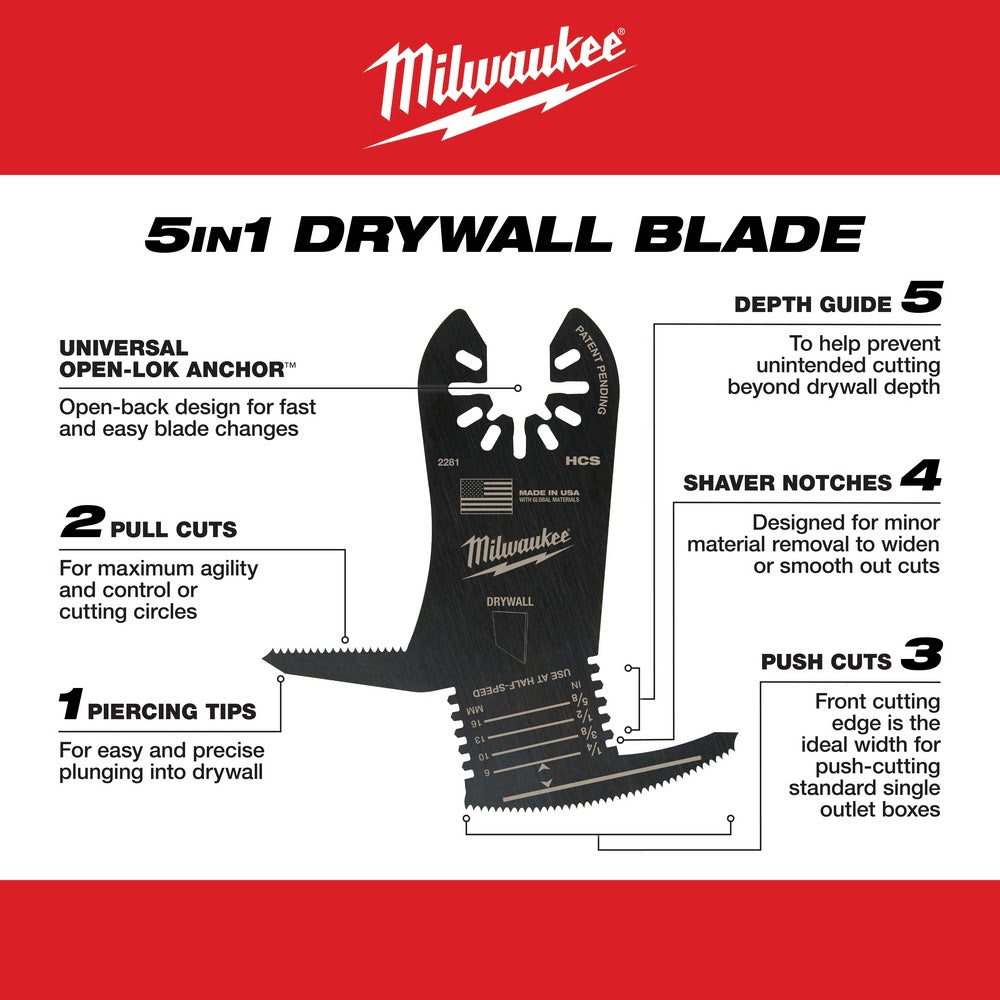 Milwaukee  49-25-2281 Milwaukee® OPEN-LOK™ 5-IN-1 DRYWALL BLADE 1PK