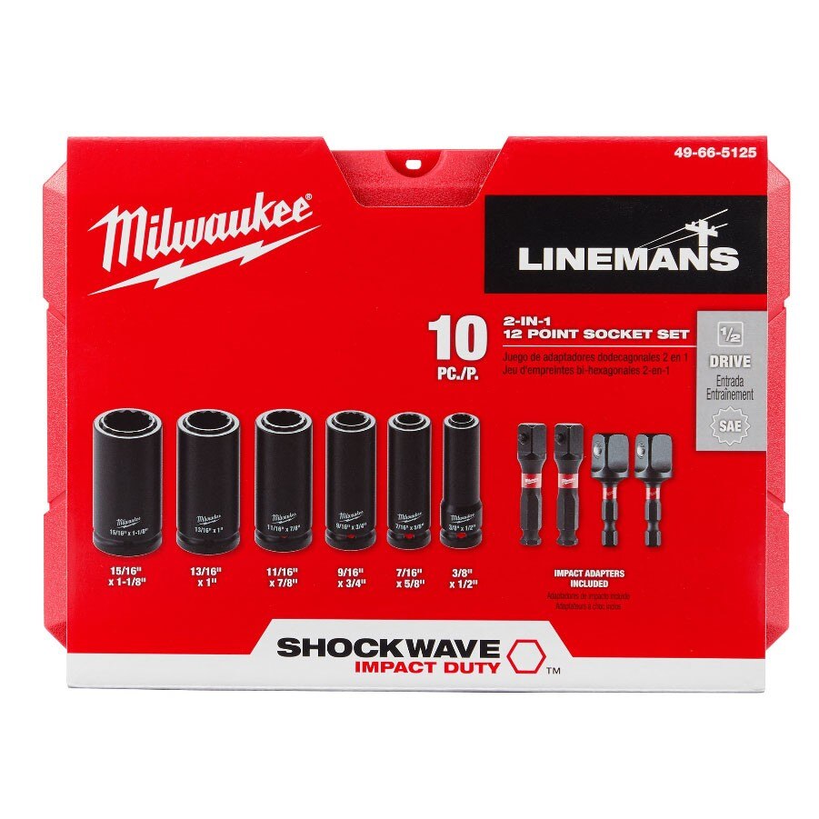 Milwaukee 49-66-5125 Shockwave Lineman's 10PC 2 IN 1 12PT Socket Set