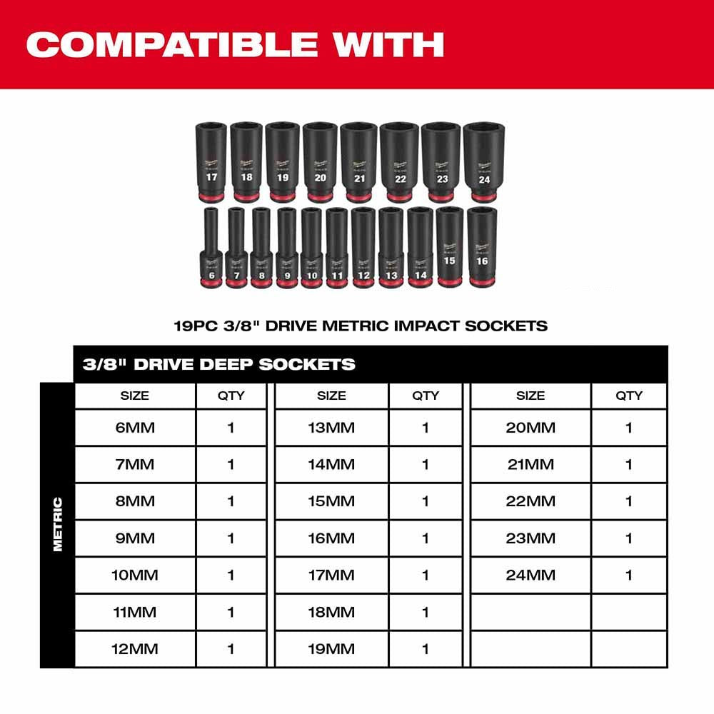 Milwaukee 49-66-6831 Shockwave Impact Duty Socket 3/8" Drice 19-Piece MM Tray Only