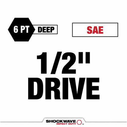Milwaukee 49-66-6832 Shockwave Impact Duty Socket 1/2" Drice 15-Piece SAE Tray Only