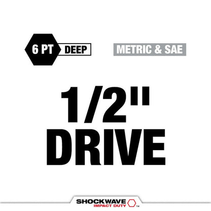 Milwaukee 49-66-7833 SHOCKWAVE Impact Duty 1/2 Drive SAE & Metric 11PC Lug Nut Wheel Socket Set