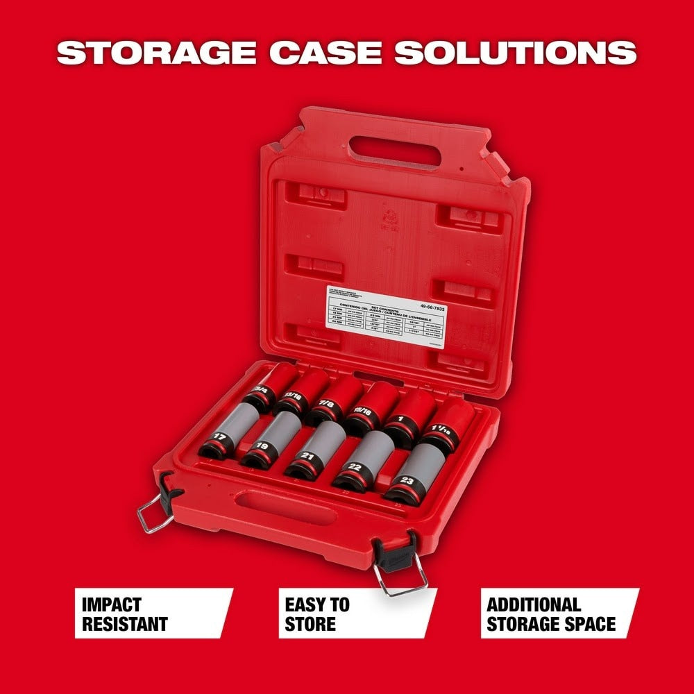 Milwaukee 49-66-7833 SHOCKWAVE Impact Duty 1/2 Drive SAE & Metric 11PC Lug Nut Wheel Socket Set