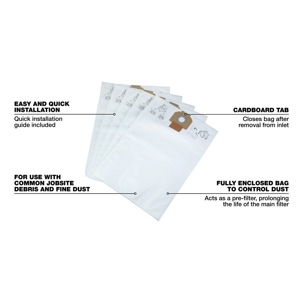 Milwaukee 49-90-1955 Fleece Dust Bags (5PK) Fits 8960-20 Dust Extractor