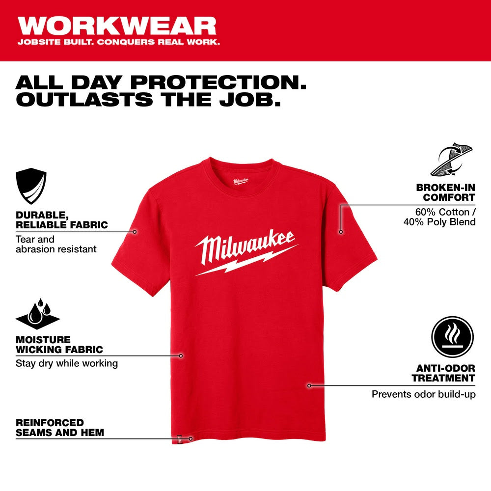 Milwaukee 607R Heavy Duty T-Shirt - Short Sleeve Logo Red