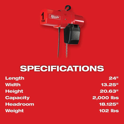 Milwaukee 9567 1 Ton Electric Chain Hoist - 15 ft.