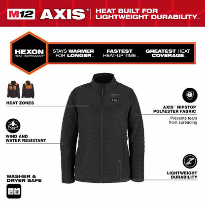 Milwaukee F102B-21 M12 Women's Black Axis Jacket with (1) 3.0 Ah Battery and Charger