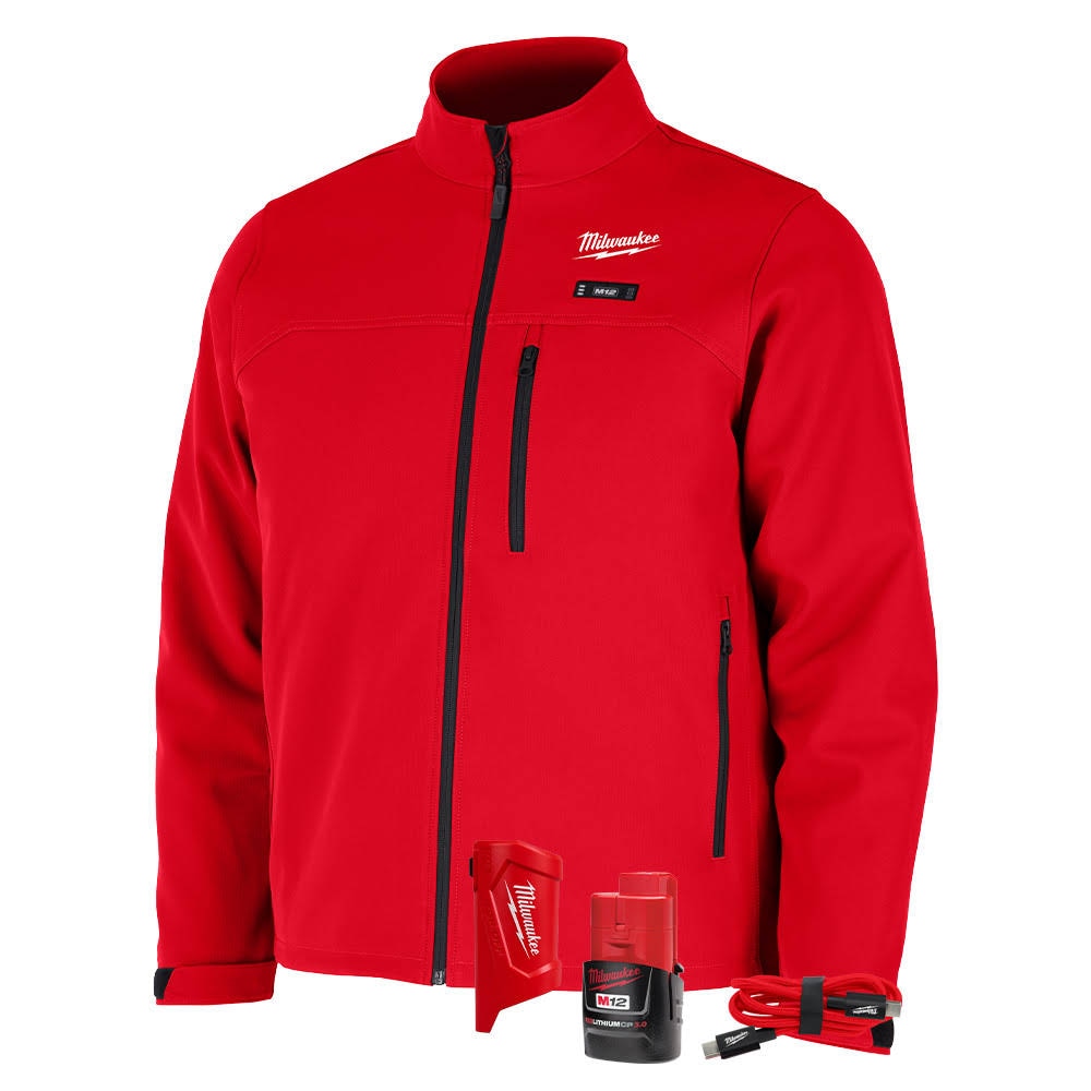 Milwaukee M100R-21 M12 Heated Red Toughshell Jacket with (1) 3.0 Ah Battery and Charger