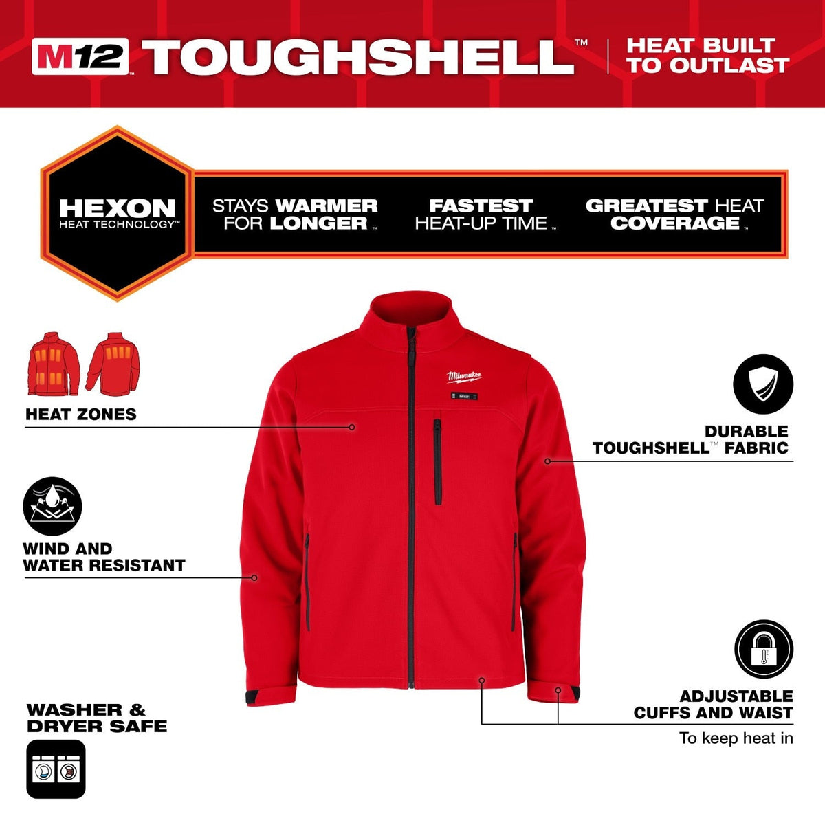 Milwaukee M100R-21 M12 Heated Red Toughshell Jacket with (1) 3.0 Ah Battery and Charger