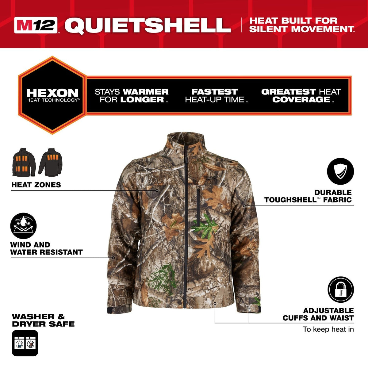 Milwaukee M101C-21 M12 Heated Camo Quietshell Jacket with (1) 3.0 Ah Battery and Charger