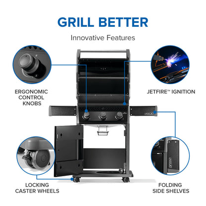Napoleon Rogue 425 Gas BBQ Grill (Black) w/ Stainless Steel Grids 3-Burner