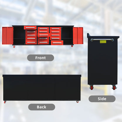 10ft 15-Drawer Storage Workbench with Wheels