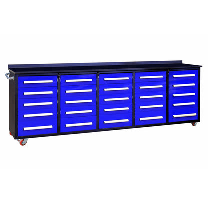 10ft 25-Drawer Storage Workbench with Wheels