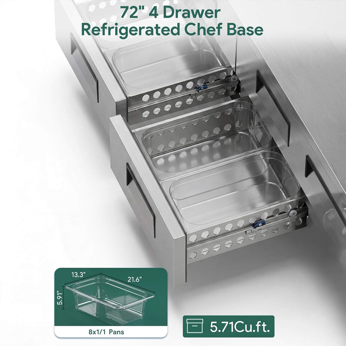 Commercial Double Drawer Undercounter Worktop Fridge with Chef Base and Wheels