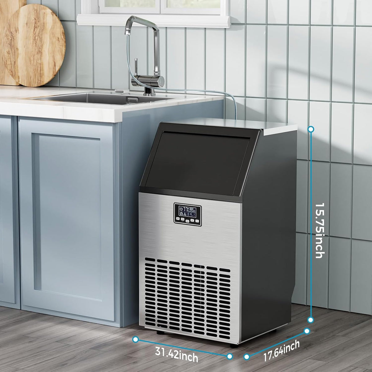 Commercial Ice Maker Machine 100lbs Moon-Shaped Ice Machine with Storage
