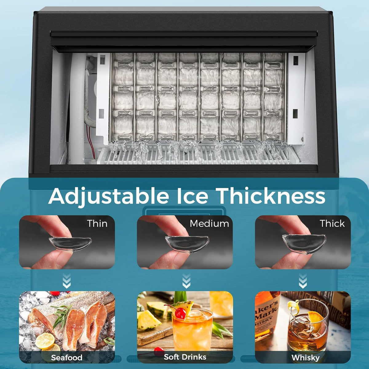 Commercial Ice Maker Machine 100lbs Moon-Shaped Ice Machine with Storage