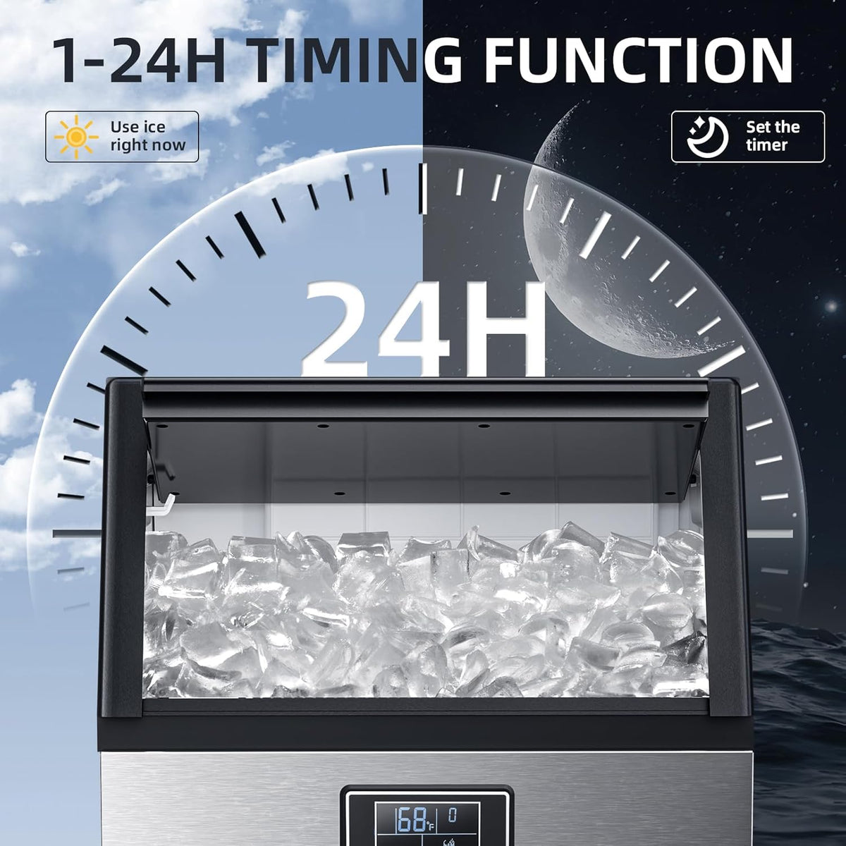 Commercial Ice Maker Machine 100lbs Moon-Shaped Ice Machine with Storage